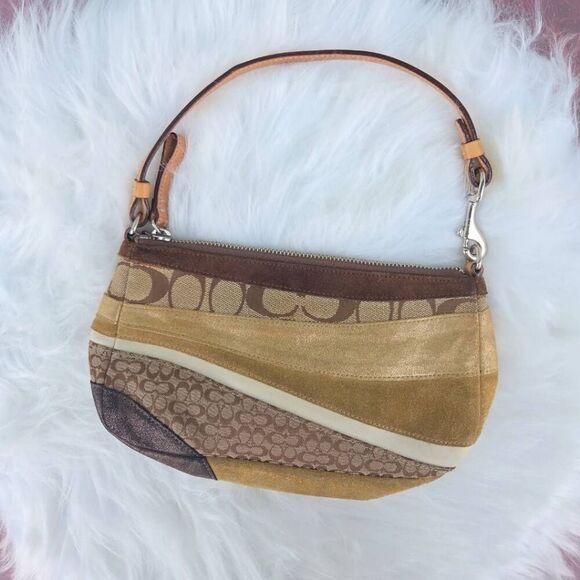 Coach Y2K Demi Striped Leather, Suede and Canvas Signature C Shoulder Bag - Picture 2 of 10